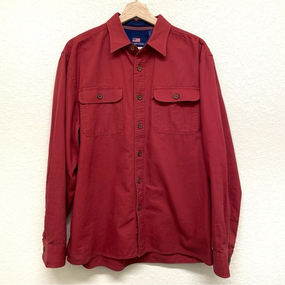 Beau Brummel Red Button-Up Long Sleeve Men’s 100% Cotton Shirt - Large